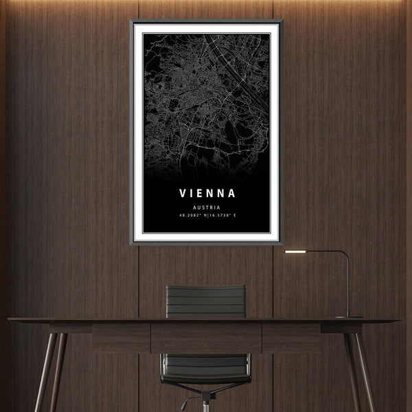 Vienna Black Map Canvas Art Clock Canvas