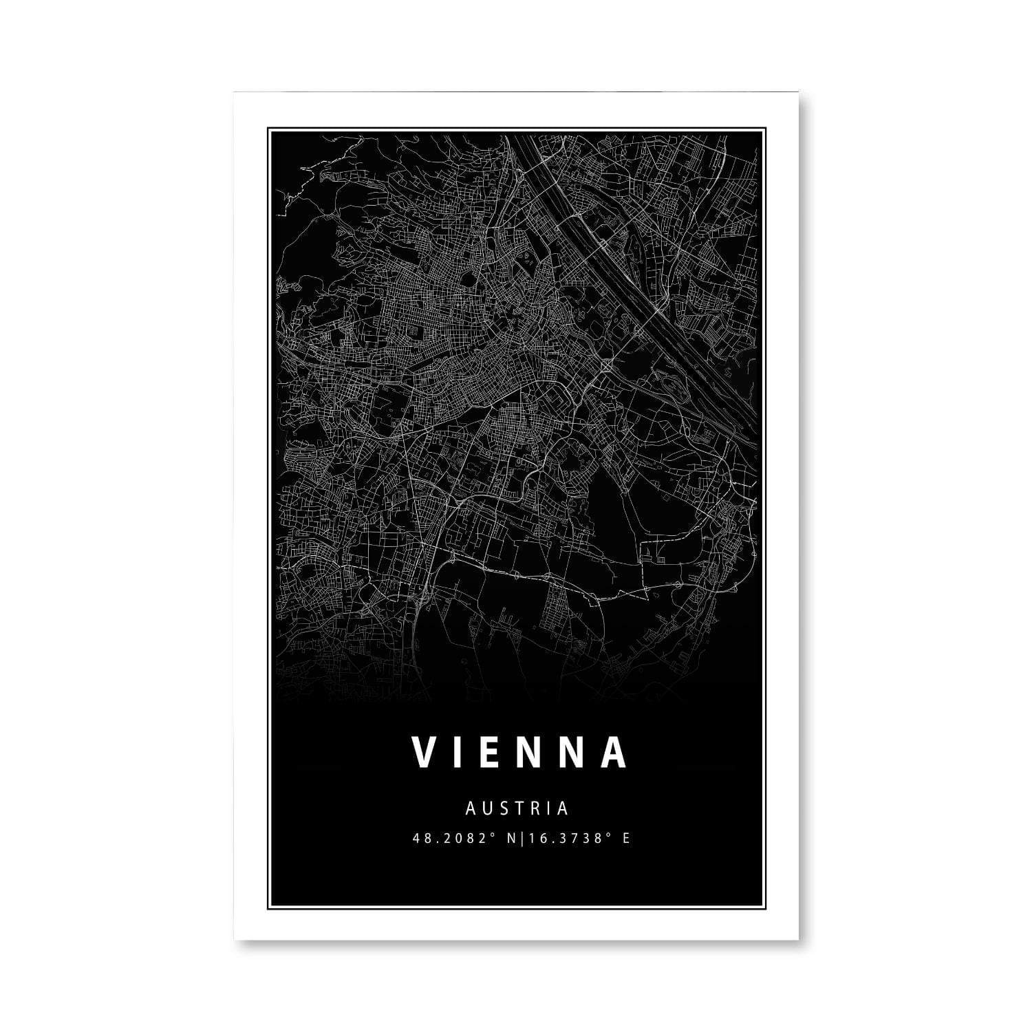 Vienna Black Map Canvas ClockCanvas