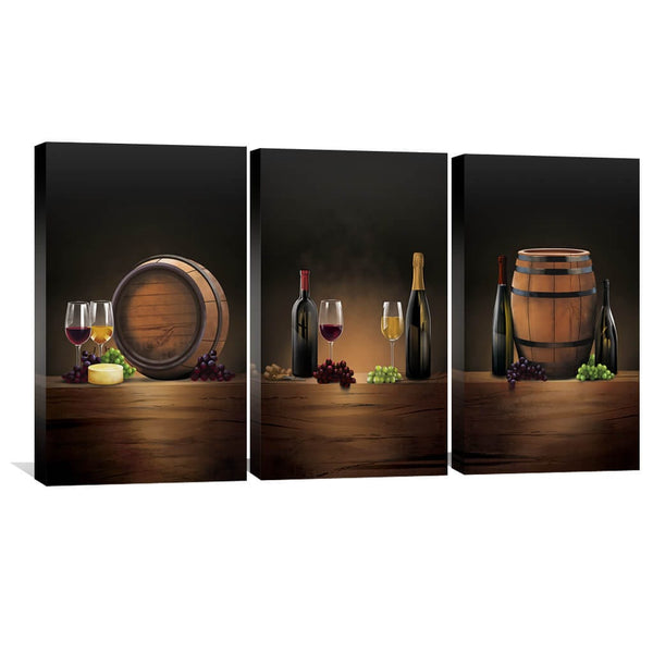 Vintage Wine Canvas Art Set of 3 / 40 x 60cm / Unframed Canvas Print Clock Canvas