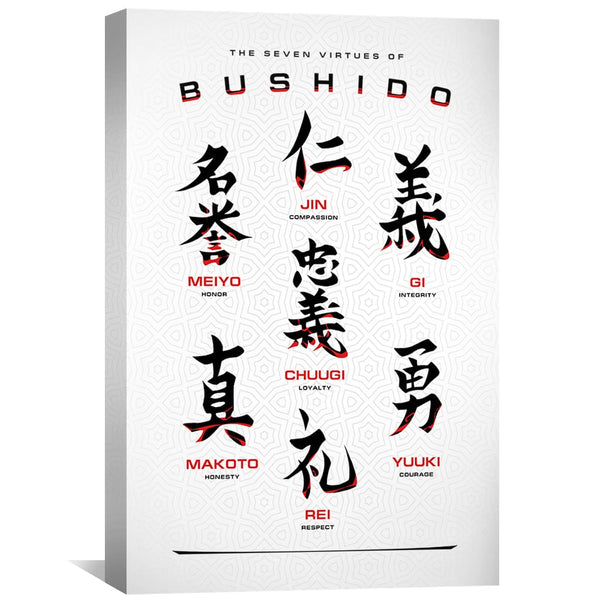 Virtues of Bushido White Canvas Art Clock Canvas