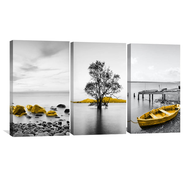 Yellow Splash Canvas Art Set of 3 / 40 x 60cm / Unframed Canvas Print Clock Canvas