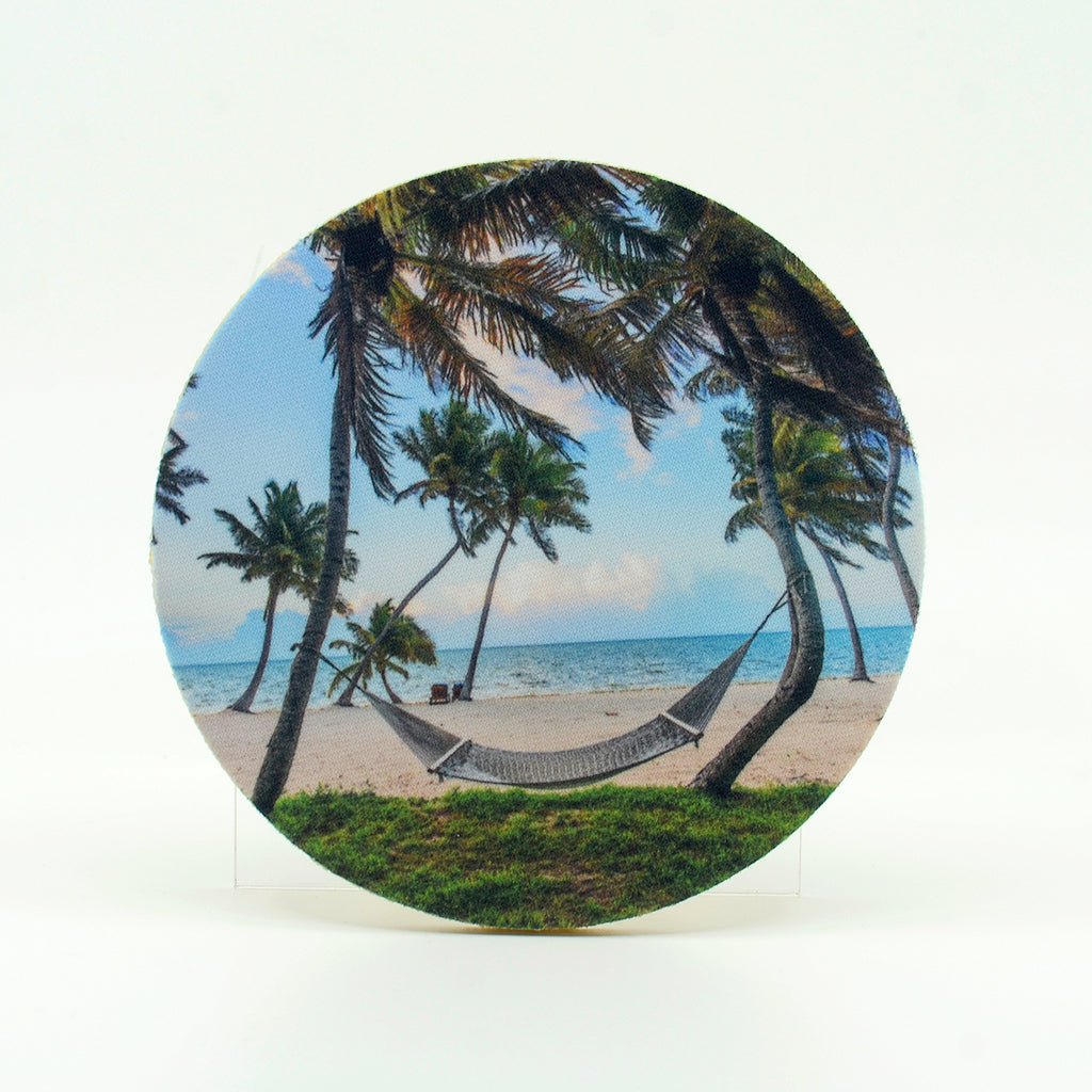 Hammock by the Sea Photograph on a 4" Rubber Home Coaster