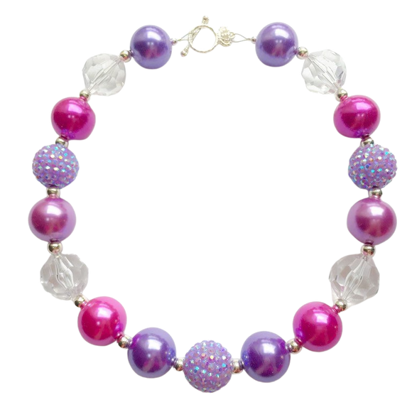 Fuchsia & Purple Bubblegum Necklace-Little Girls Chunky Bead Beaded Necklace-Madeline Ann