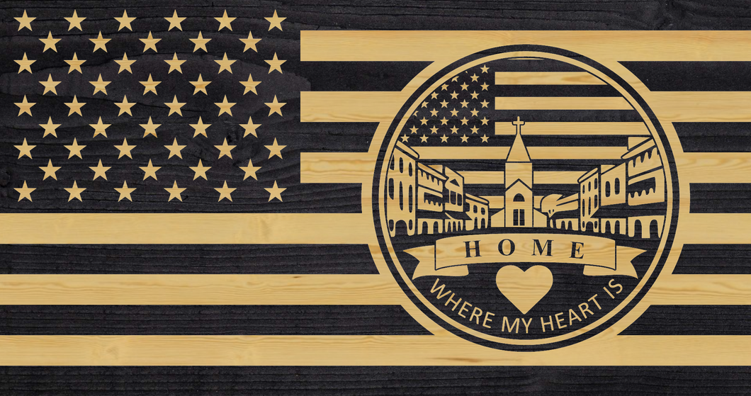 Home is Where my Heart is flag, hometown wood flag, custom rustic flags