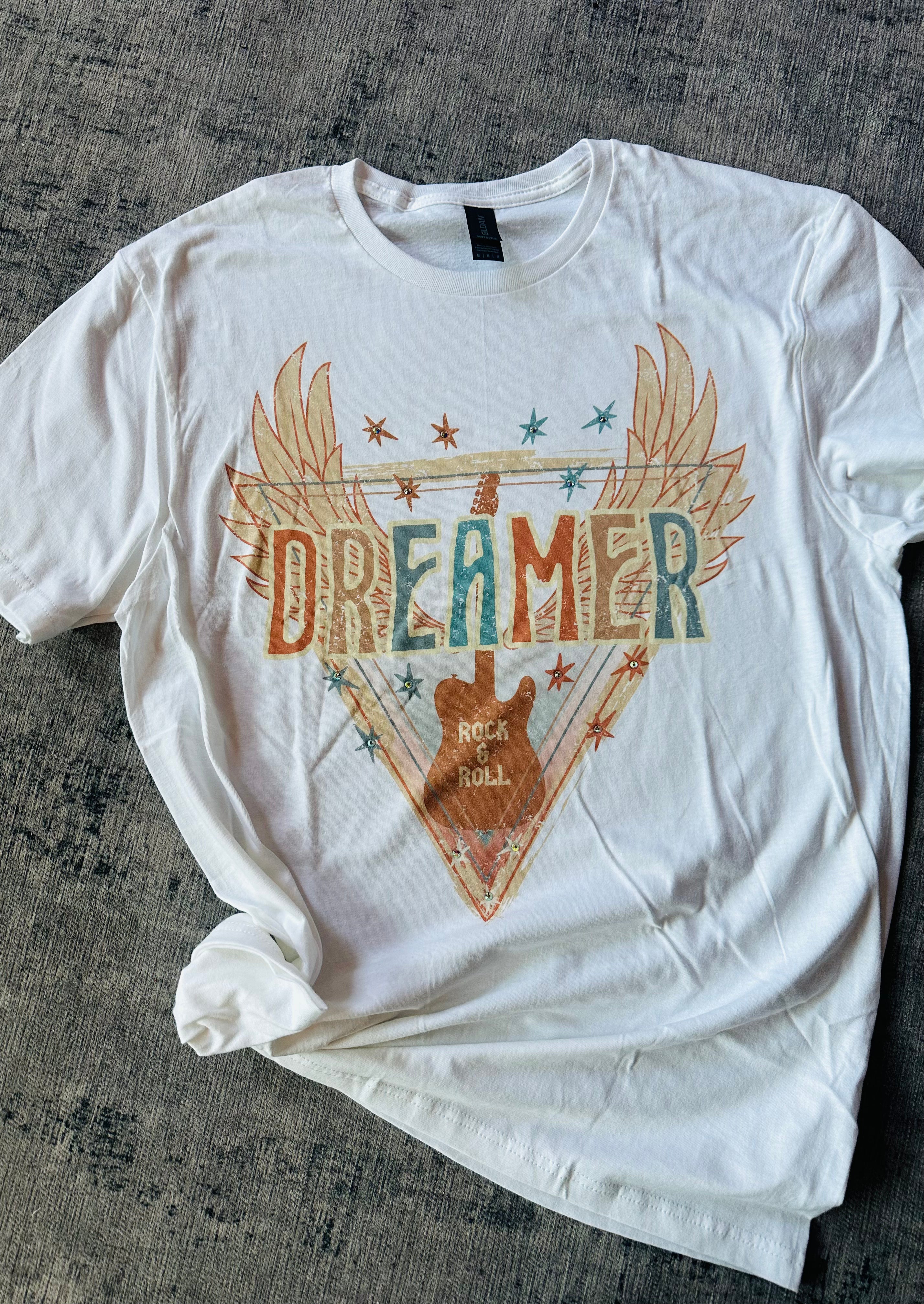 Dreamer Rock and Roll Tee- With Crystals