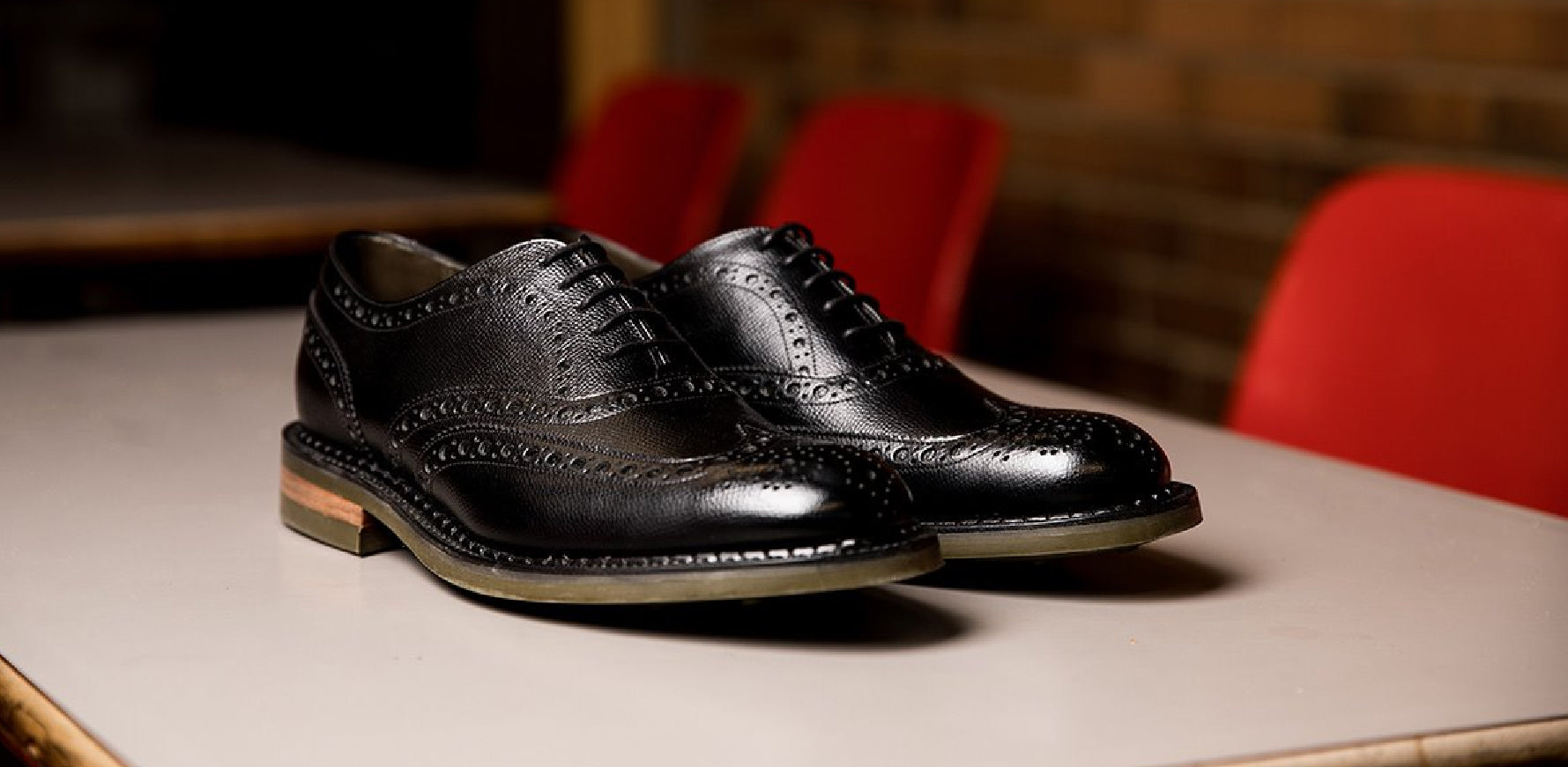 Station - Men's Black Leather Brogue Shoe By Barker