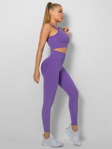 Women's Seamless Cropped Sleeveless Activewear Top and High Waist Peach Leggings Set in 10 Colors Sizes 4-8