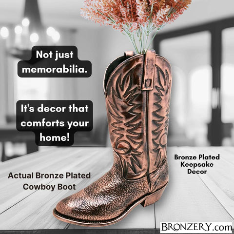Bronze plated cowboy boot home decor