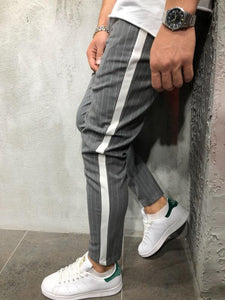 fashion stripe color blocking slim pencil pants