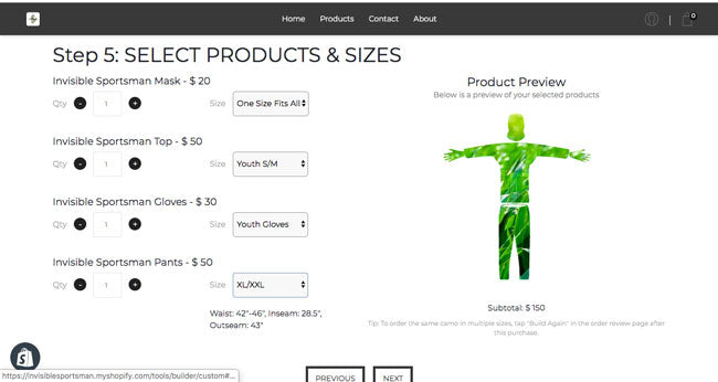 Step 6: Select your sizes.