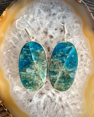 Blue Apatite Crystal Gemstone Dangle Earrings