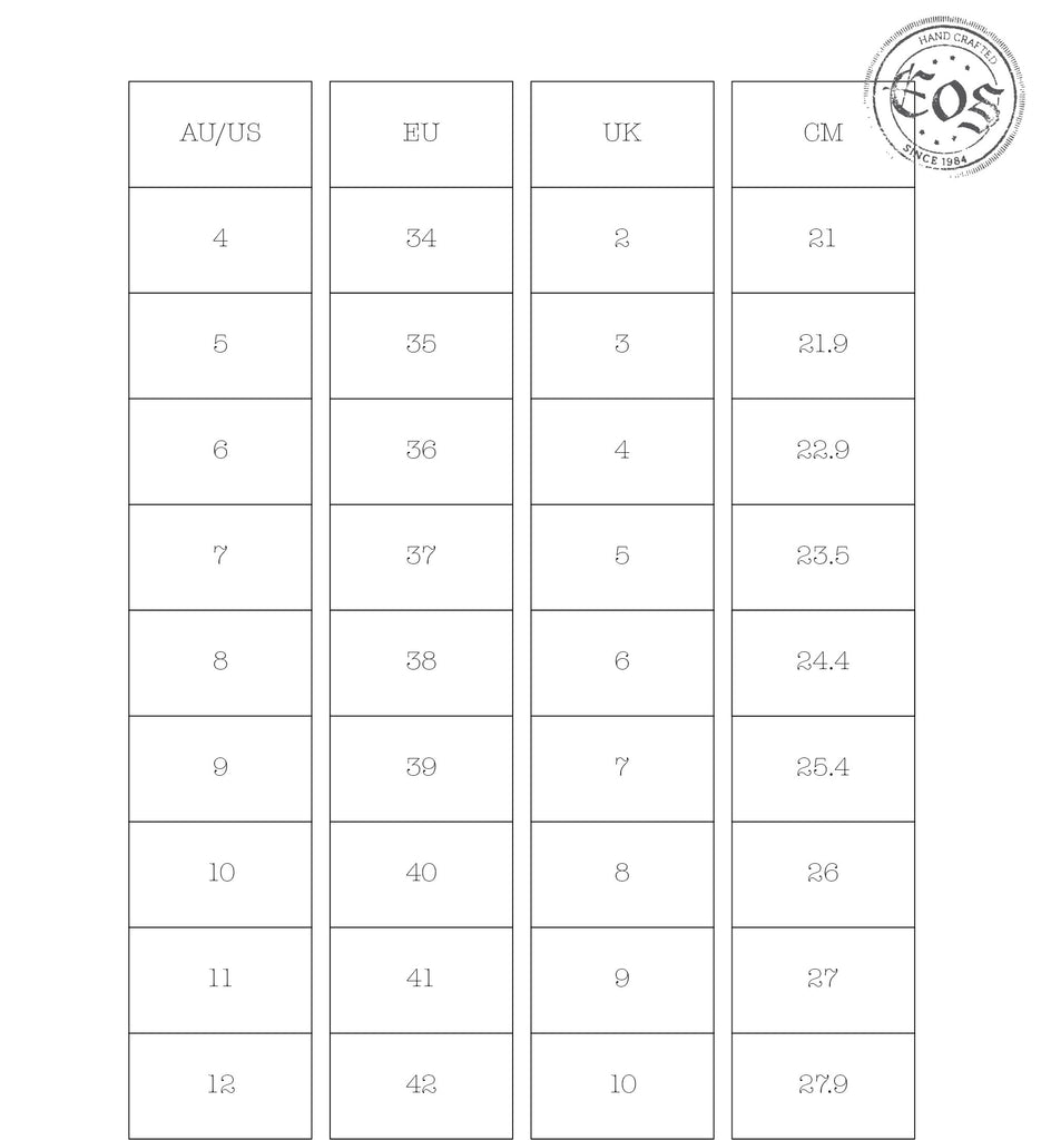 Us Shoe Chart To Australian