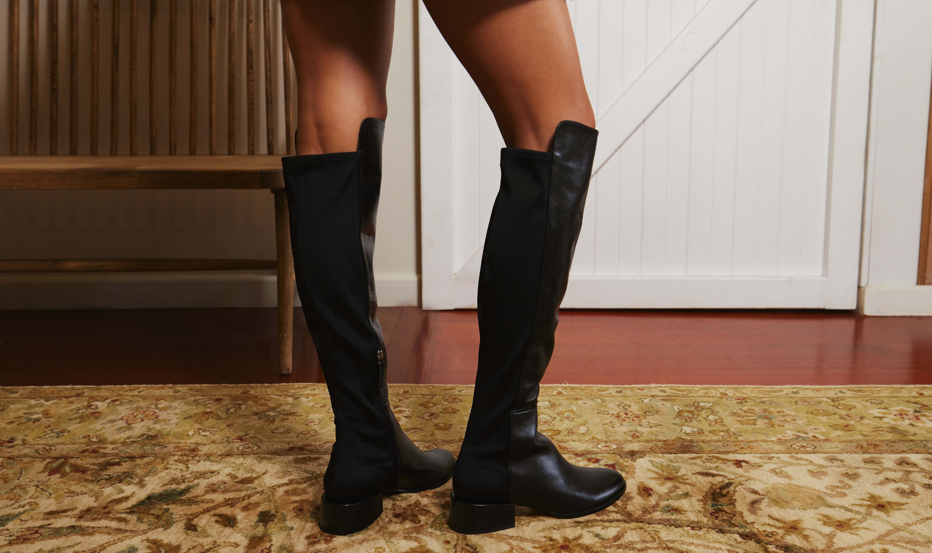 Buy Lipsy Black Regular Fit Block Mid Heel Ruched Knee High Boot from Next  India