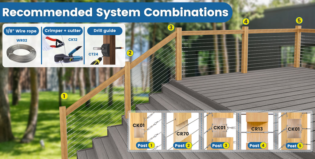 Muzata natural wood cable railing system