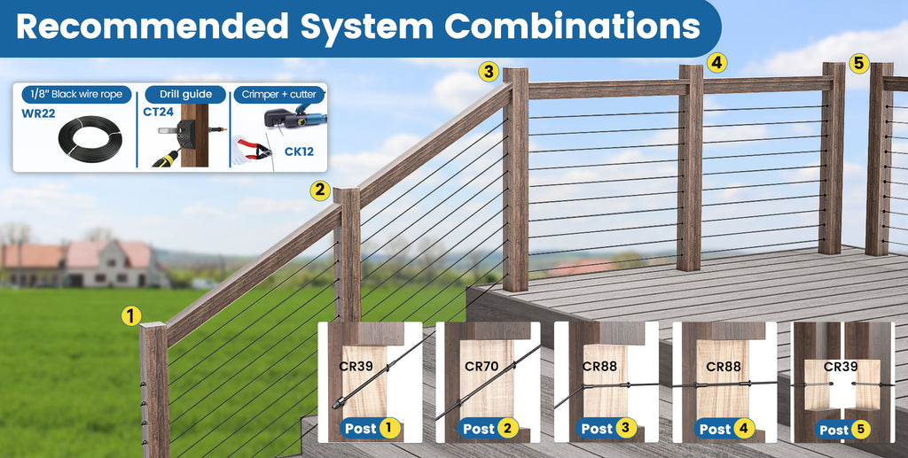 Muzata black wood cable railing system