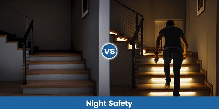 Muzata Cable Railing With Lights Versus Stairs Without Lights