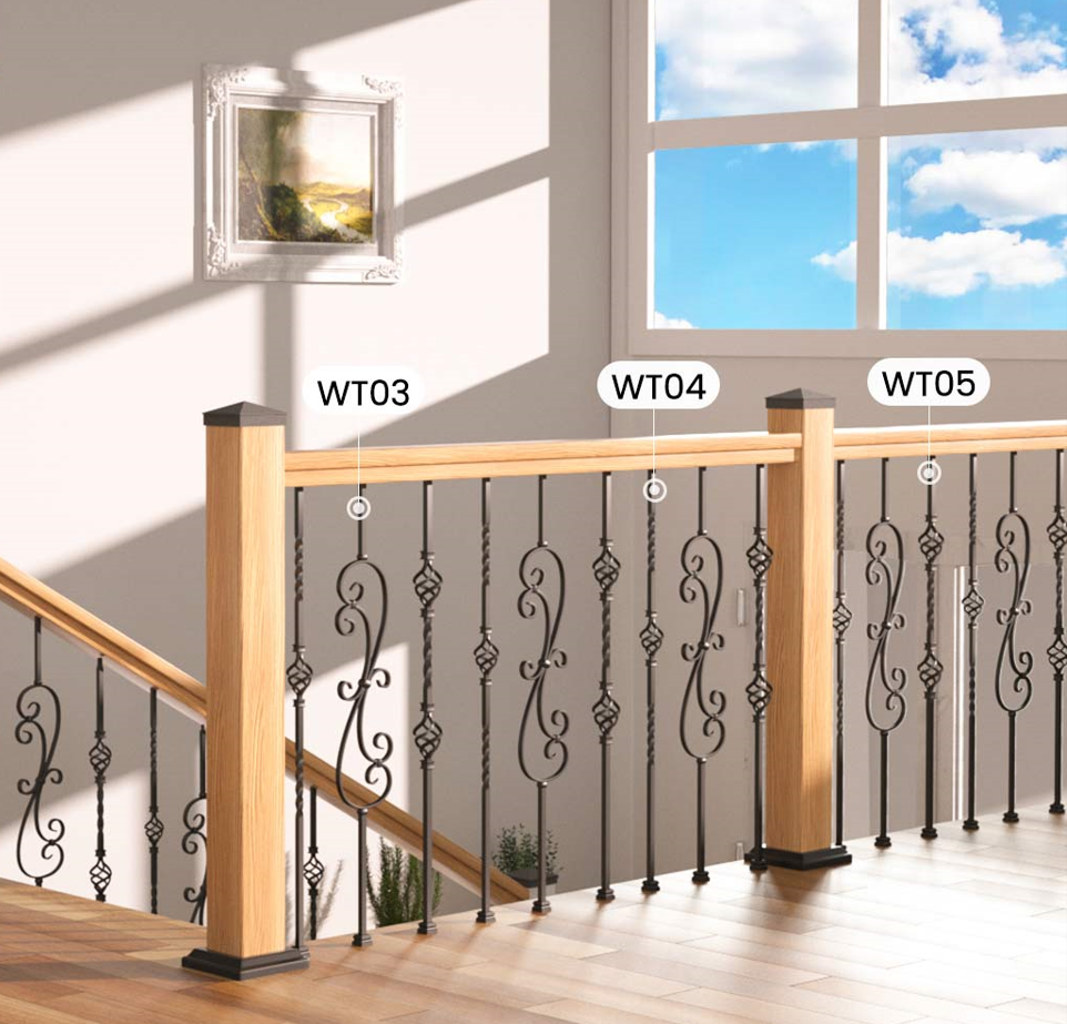 Mixing Muzata's three different models of Wrought Iron Baluster together creates an excellent effect.