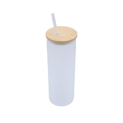 US Stock, CALCA 25pcs 25oz Sublimation Blanks Clear Glass Tumbler Skinny Straight Travel Bottle with Bamboo Lid and Plastic Straw Jar Tumbler Cups Mug