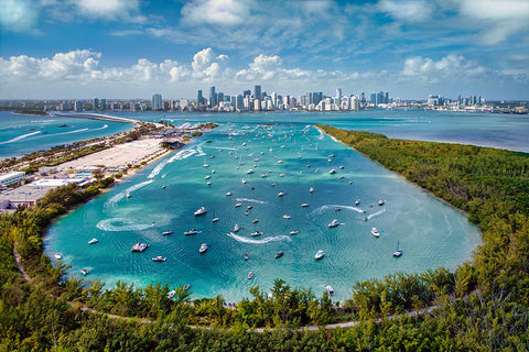 View of Biscayne Bay and the Miami skyline from Virginia Key. and theocudrone / Shutterstock