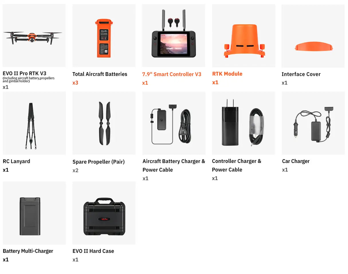 autel evo ii pro rtk v3 package list