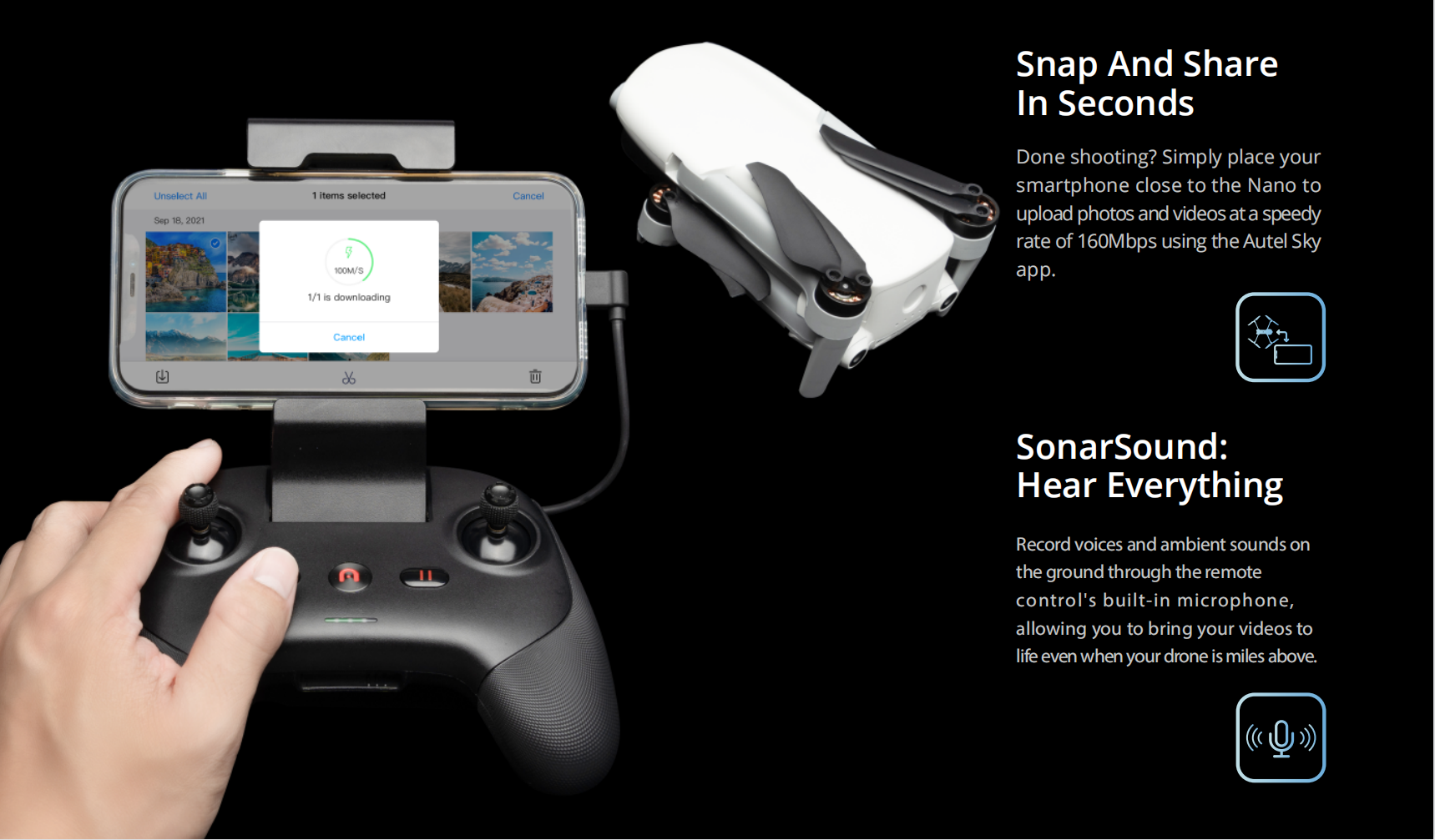 Autel Robotics EVO Nano Mini Drone Snap And Share In Seconds,SonarSound: Hear Everything