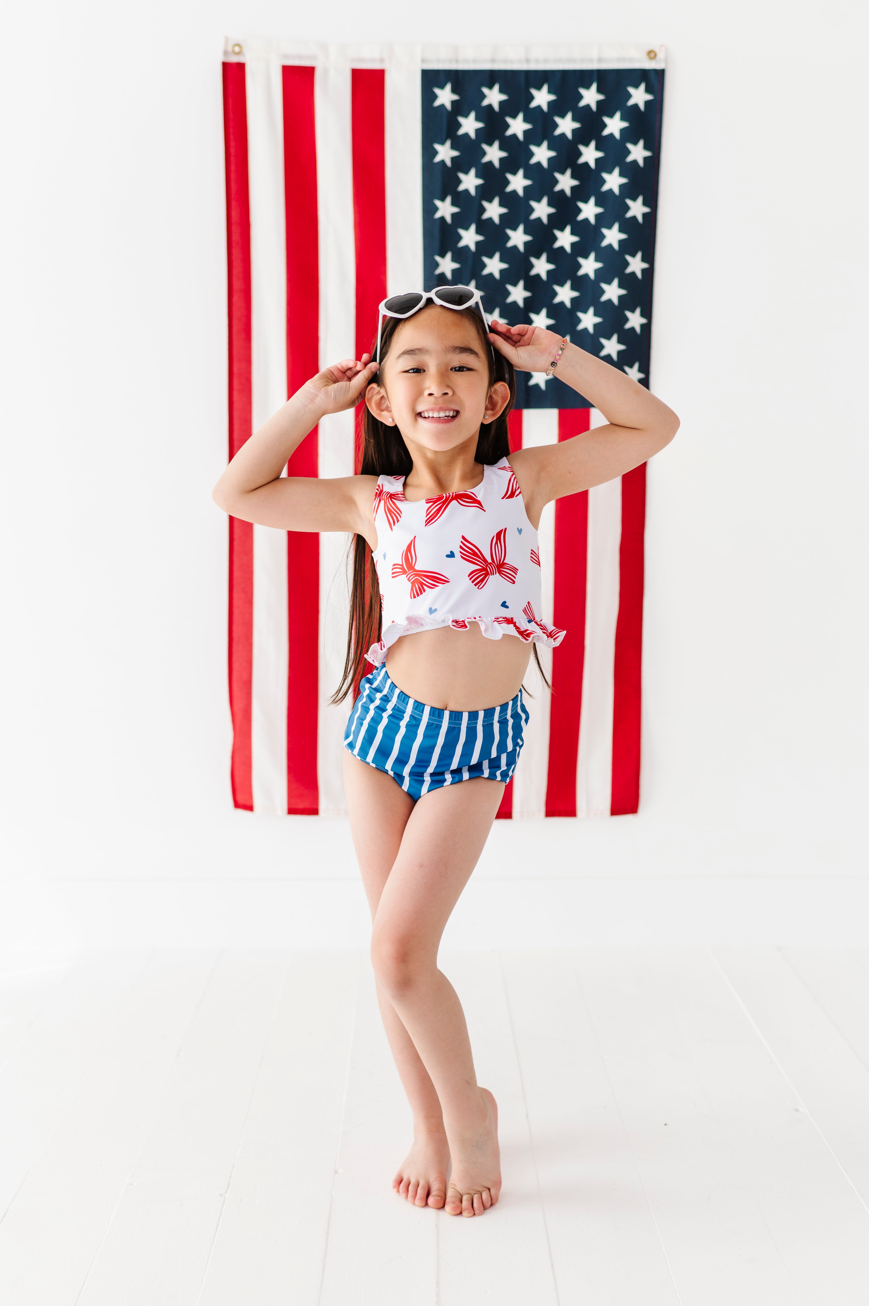 MADE BY MOLLY Red Stripe Bows   Ruffle Tankini TWO PIECE