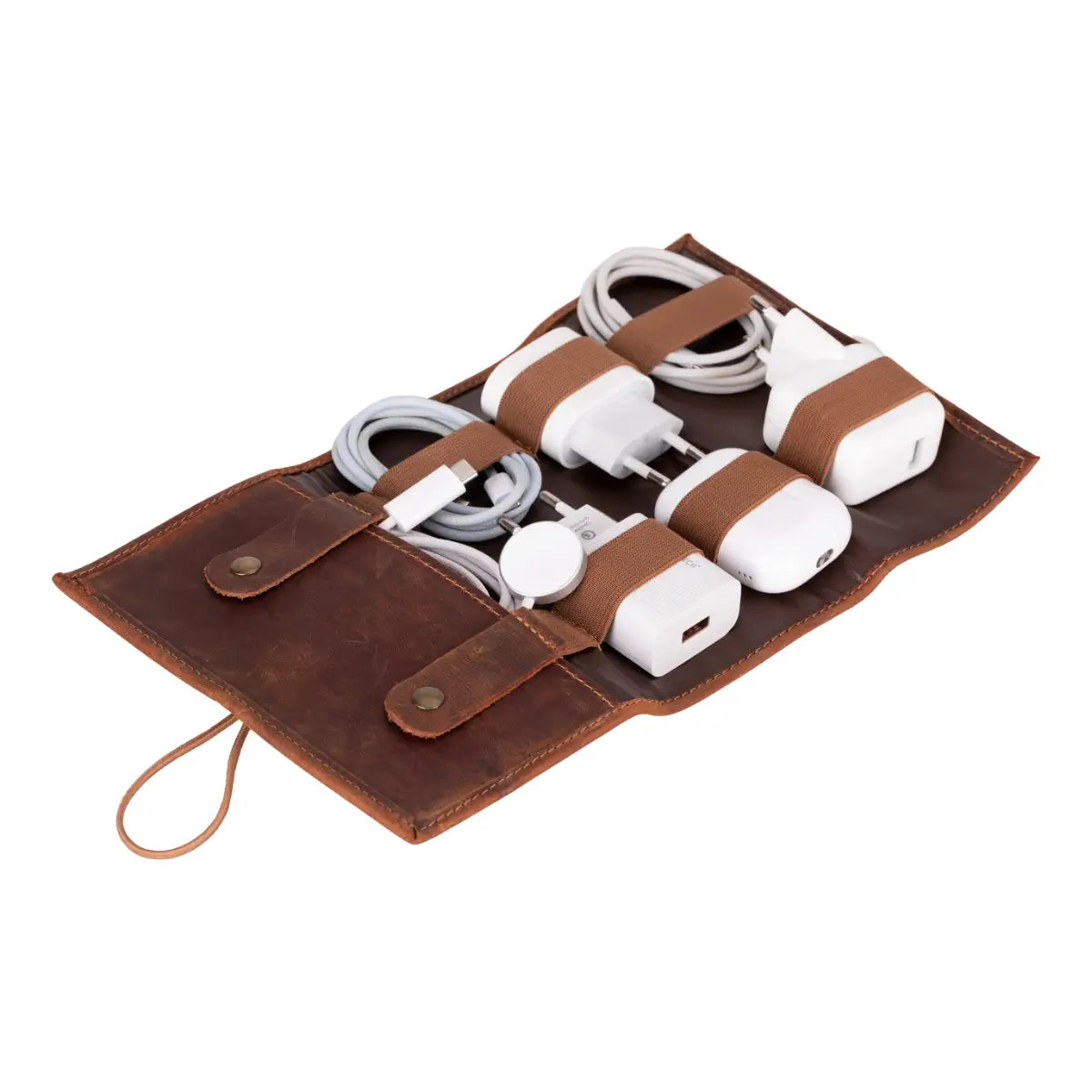 Distressed Brown Leather Cable Organizer