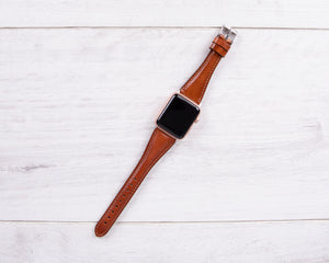 Genuine Leather Burnished Tan Slim Band for Apple Watch