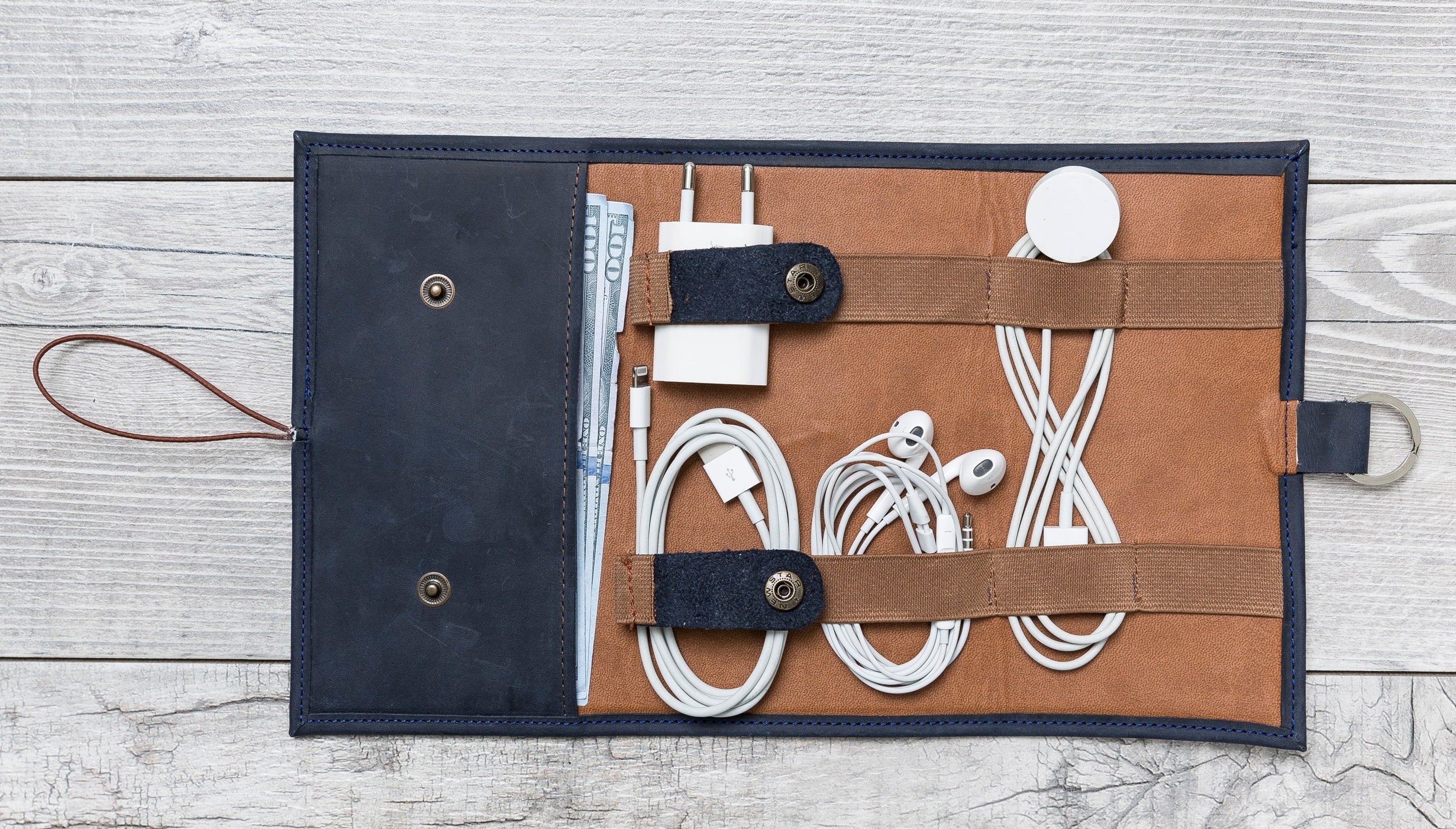 Parliament Blue Leather Cable Organizer. – O2Leather