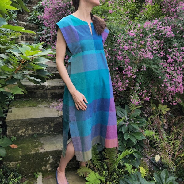 Damn Good Dress in rainbow check handloom fabric