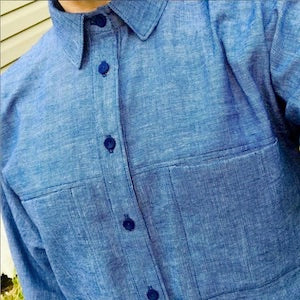Olya Shirt in blue handloom cotton fabric