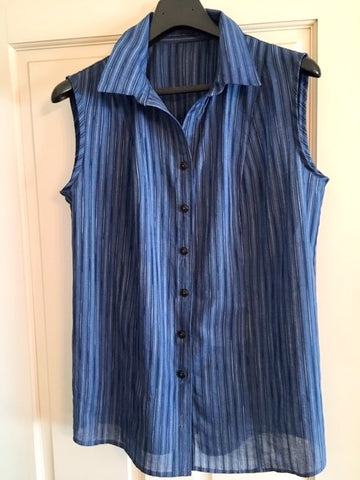 blue striped cotton sleeveless blouse