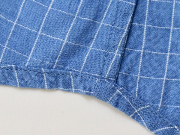 blue handloom fabric stitched with Mettler Silk Finish no. 50 Cotton Thread