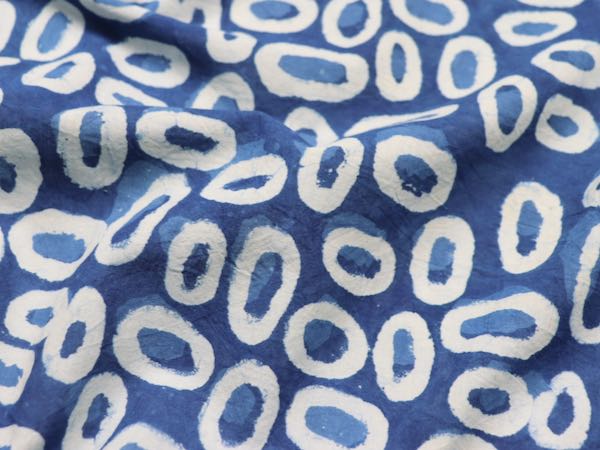 indigo block print fabric with two shades of blue 