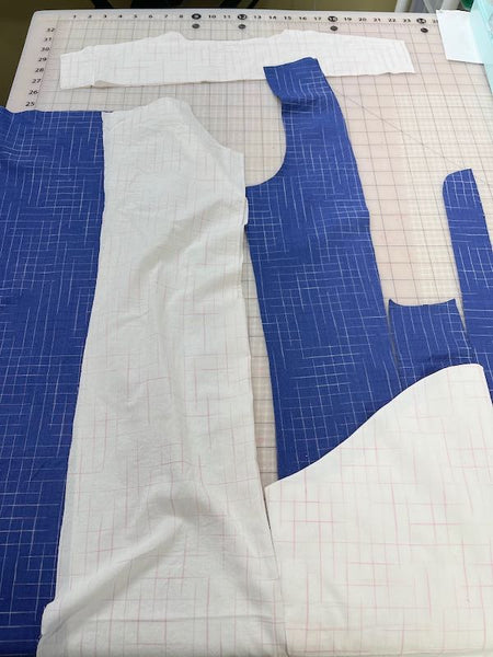 Julian Creates cut out shirt panels in blue and white cotton