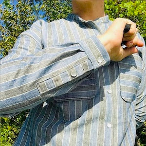 pearl snaps on striped cotton shirt