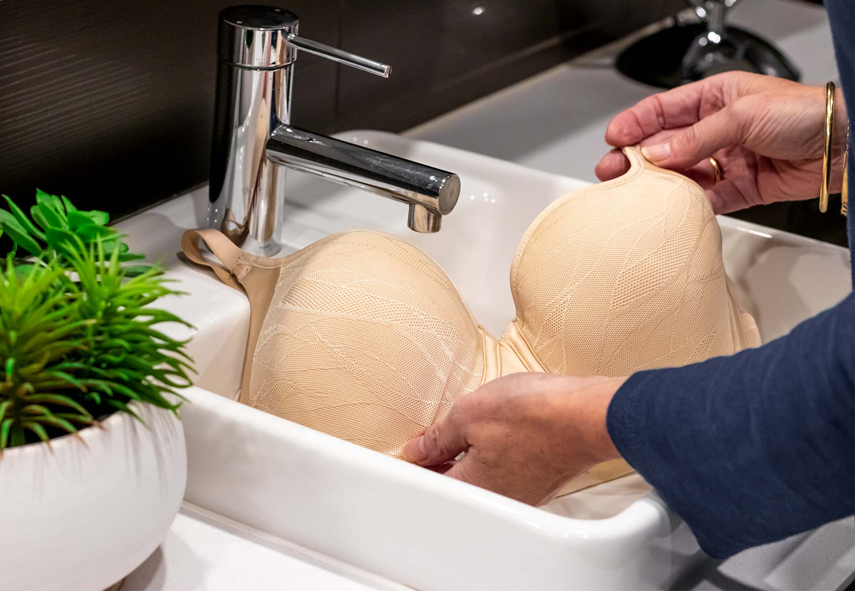 Washing nude bra in sink