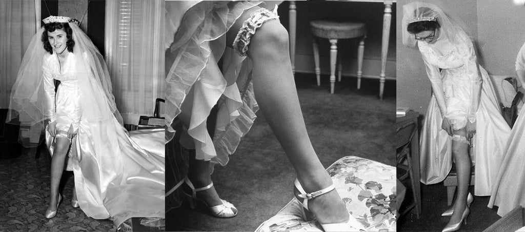 Black and White Photos of Women wearing wedding garters