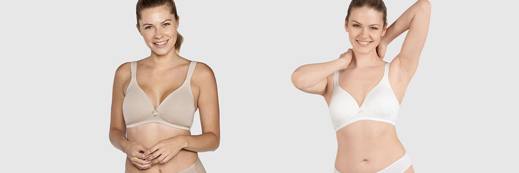 Bosom Concept. Slim Woman Small Breasts Wearing White Underwear