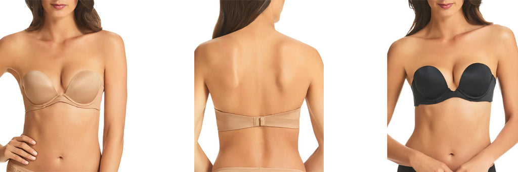 Woman wearing fine lines strapless bra for small bust