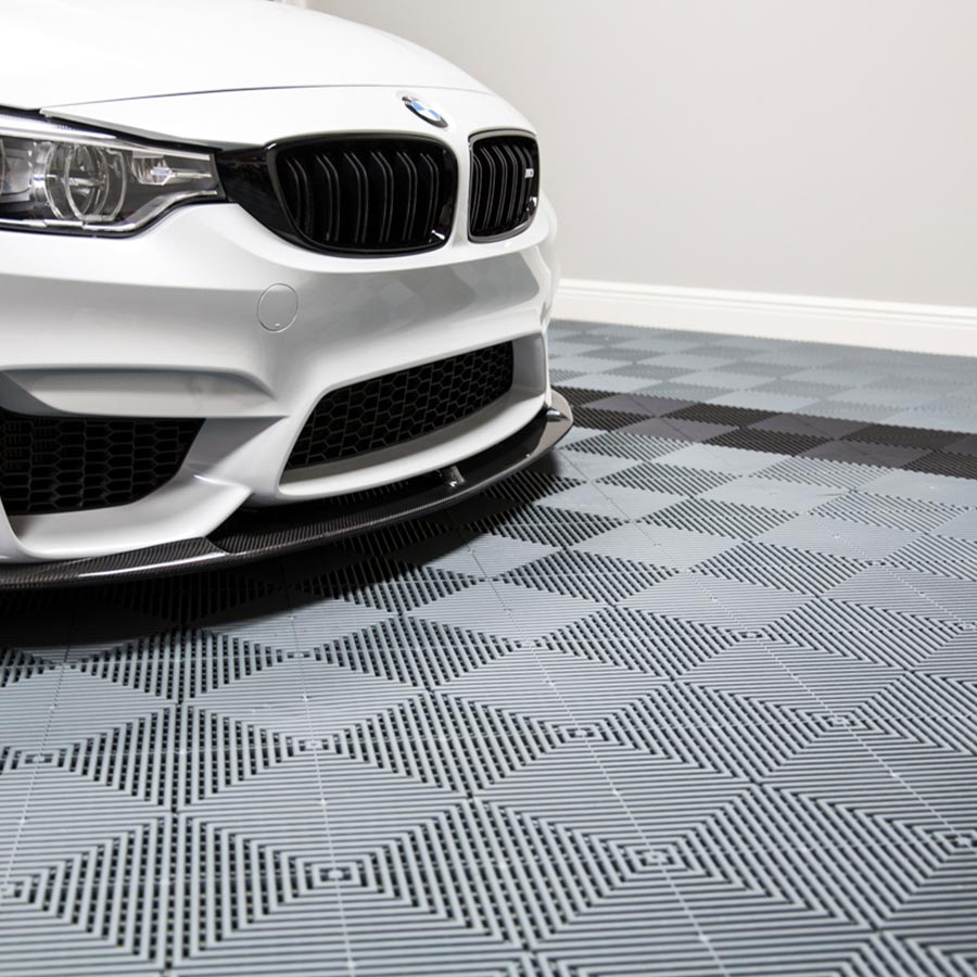 Swisstrax Ribtrax Pro Two Car Garage Floor Tile Mat (Slate Grey / Pearl Silver / Jet Black)