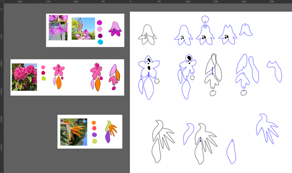 screenshot of adobe illustrator artboard with vector outlines of the In Bloom designs