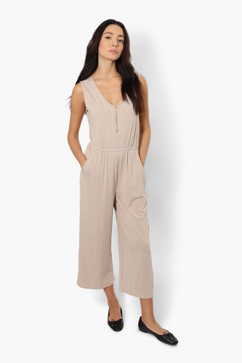 International INC Company Ribbed Front Zip Jumpsuit