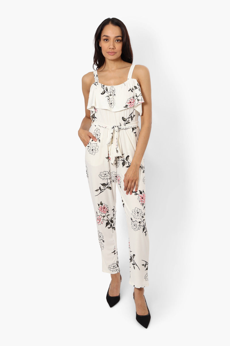 Beechers Brook Floral Belted Ruffled Jumpsuit