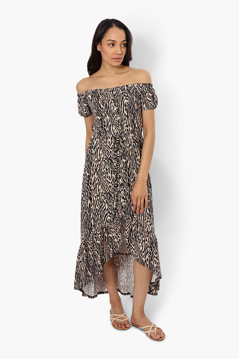 Limite Leopard Print Off Shoulder Maxi Dress