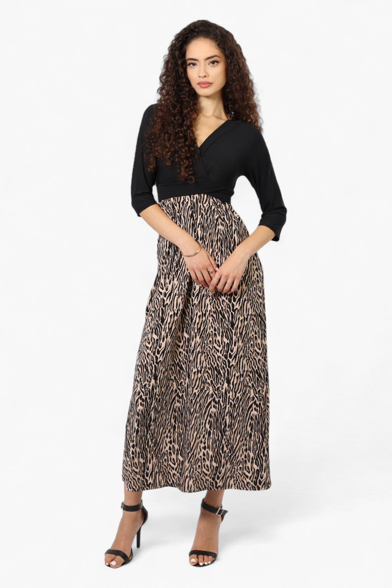 Limite Leopard Print Crossover 3/4 Sleeve Maxi Dress