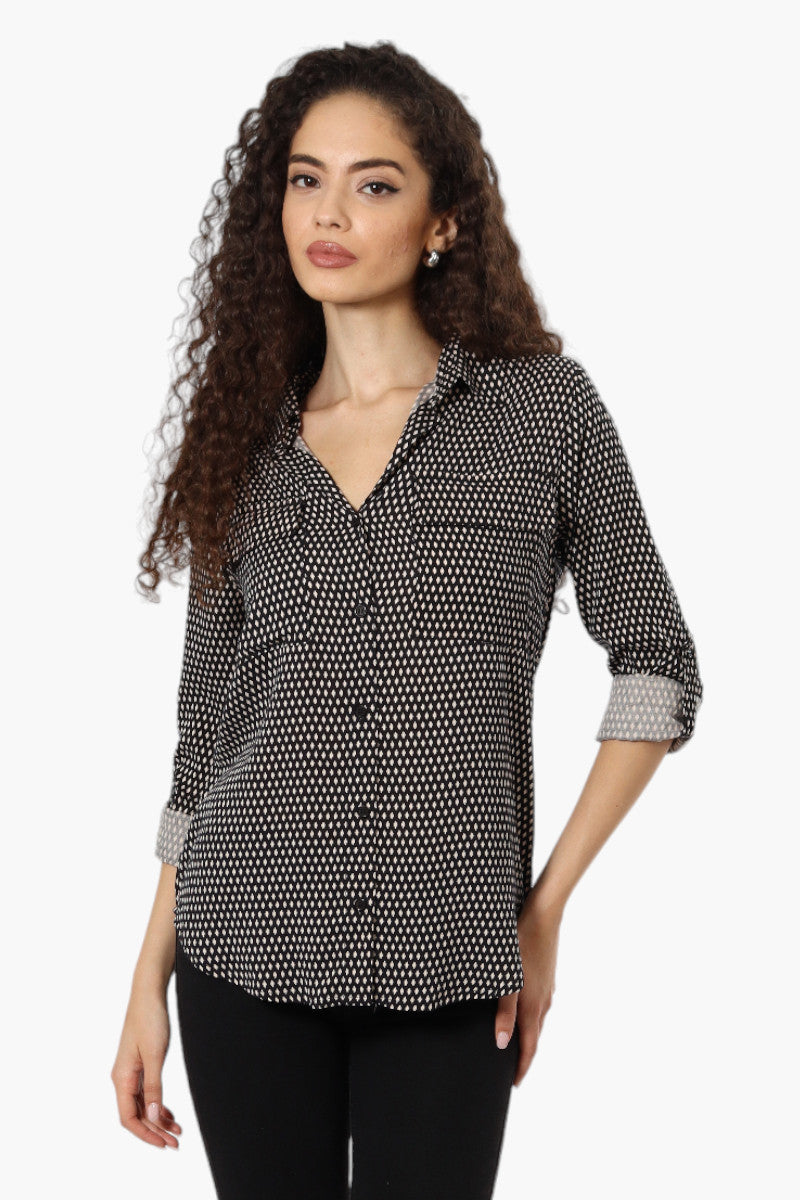 Beechers Brook Patterned Roll Up Sleeve Blouse