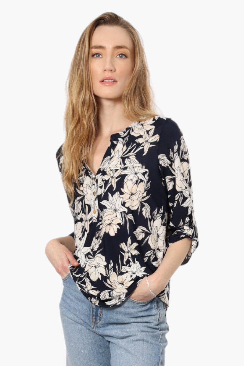 Beechers Brook Floral Front Pocket Henley Shirt