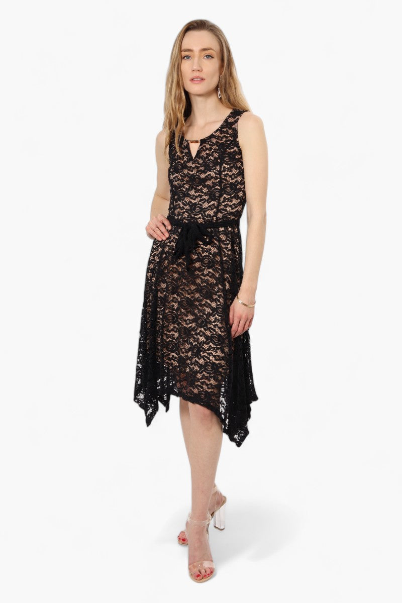 Limite Belted Lace Keyhole Cocktail Dress