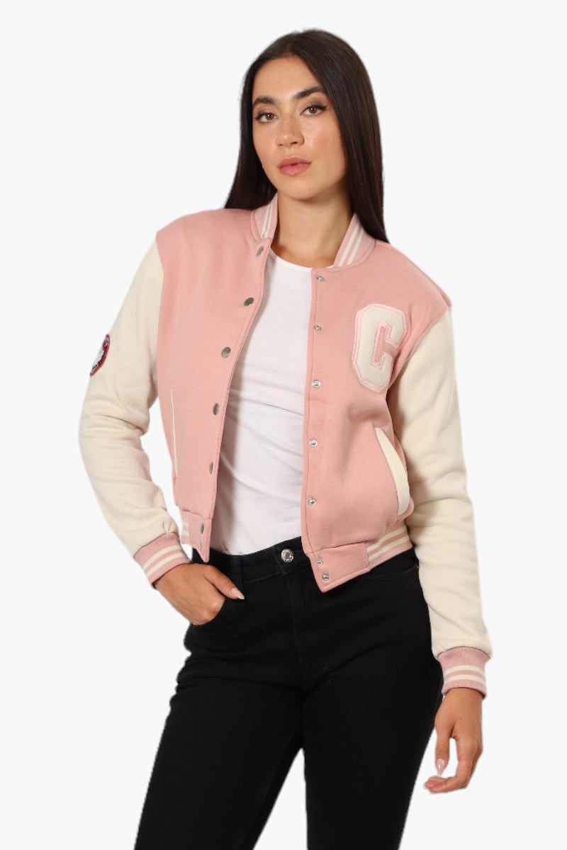 Canada Weather Gear Contrast Sleeve Varsity Lightweight Jacket - Pink - FAIRWEATHER product image